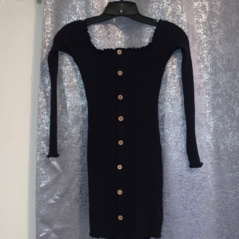 Long sleeve button down ribbed dress